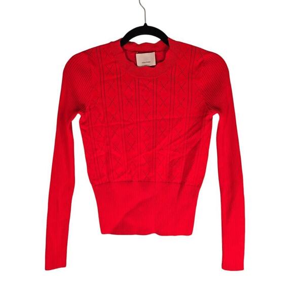 Cinq a Sept Womens Ribbed Trim Crew Neck Pullover Fitted Sweater Red Size Small - Picture 1 of 5